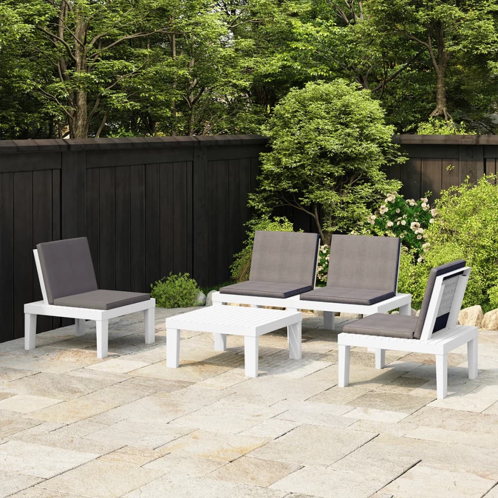 4-tlg. Garten-Lounge-Set mit Kissen Kunststoff Weiss
